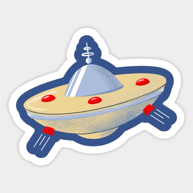 Retro Flying Saucer Sticker by ksrogersdesigns